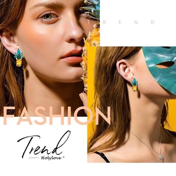 Pineapple Gemstone Stud Earrings - Picture 3 of 9